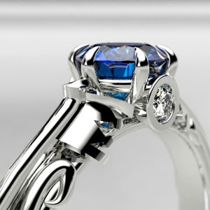 White Gold Women's Kingdom Hearts Keyblade Engagement Ring - with Sapphire and Diamond