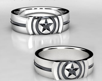 Captain America Inspired Wedding Ring With 2mm Teal Blue