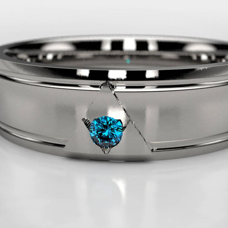 Zelda Blue Diamond Ring, Legend of Zelda Wide Wedding Band image 4