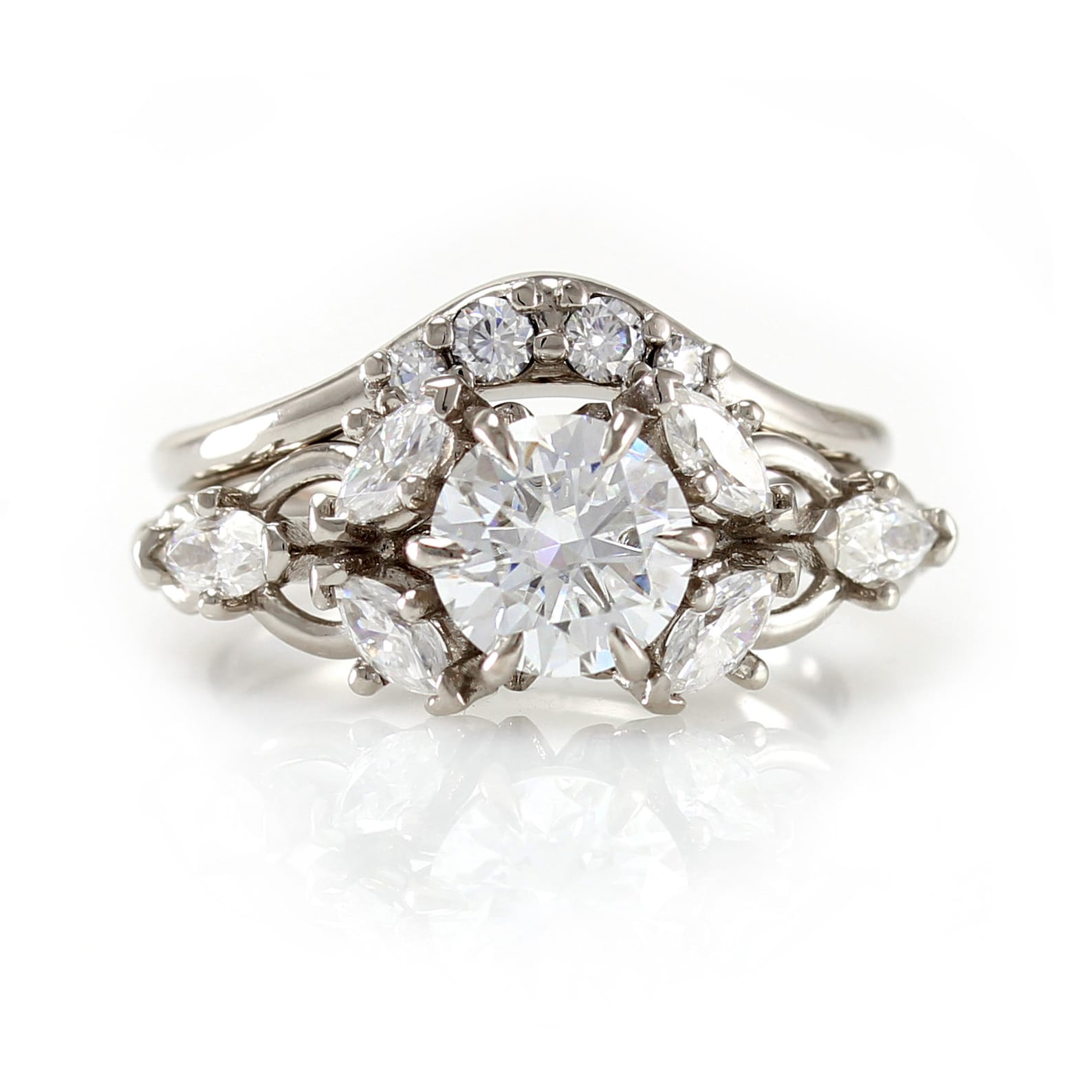 Elvish Wedding Ring Set With 6 0 Mm Moissanite Elven Fantasy Etsy