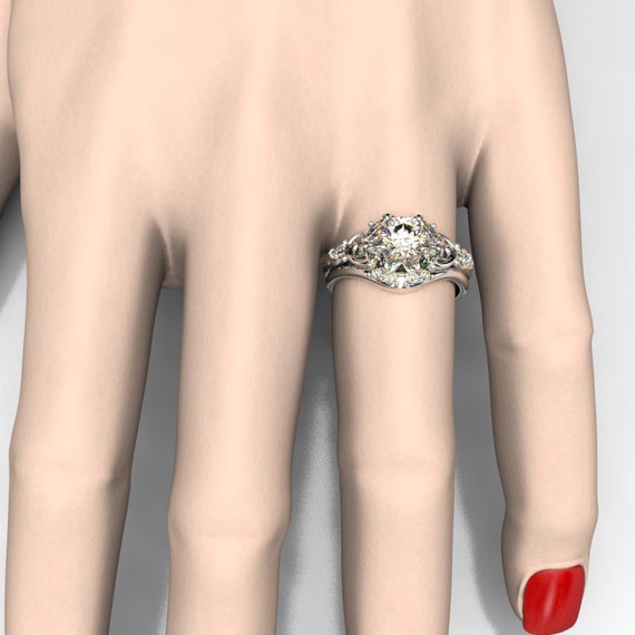 Elvish Half Carat Wedding Ring Set Elven Fantasy Engagement Etsy Elvish Half Carat Wedding Ring Set Elven Fantasy Engagement Etsy