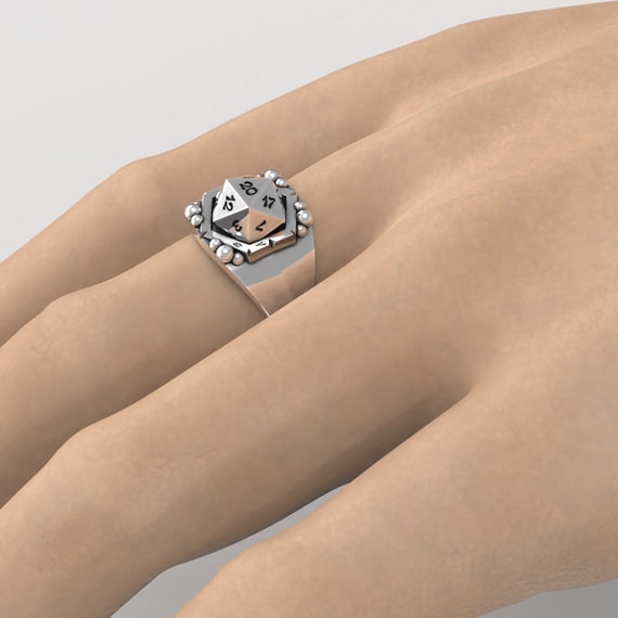 Wide Men's Dnd D20 Silver Signet Ring - Geeky D&D Statement Ring