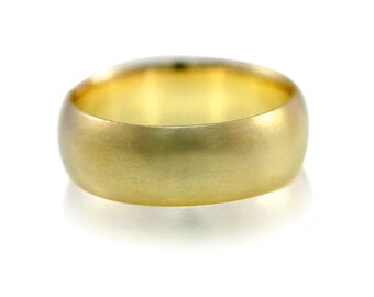 Mens Wedding Band, 7mm Wide Brushed Wedding Ring in Recycled 14k Yellow Gold, 14k White Gold or Palladium, Size 10 Ring or Your Size