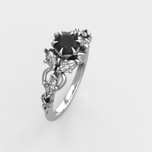 Elvish Engagement Ring in Black Diamond - Fantasy Engagement Ring for Her - Viking Claw Ring