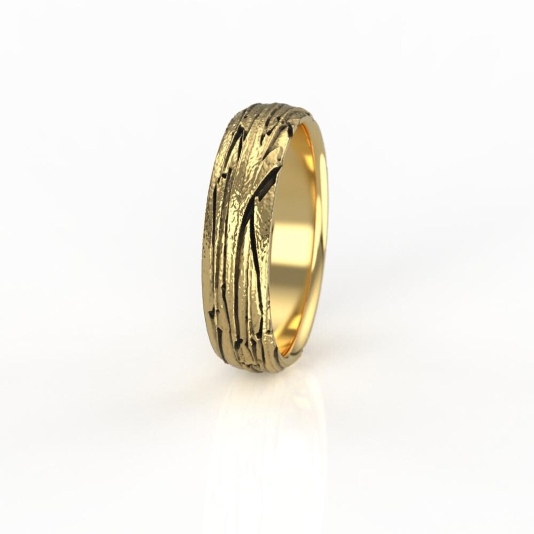Madrone Tree Bark Wedding Ring, Gold or Silver Nature Band, Forest