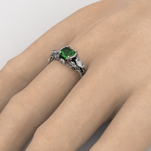 Women's Engagement Ring with 6mm Round Lab Emerald Ladies Fantasy Silver or Gold Engagement Ring Promise Ring image 7