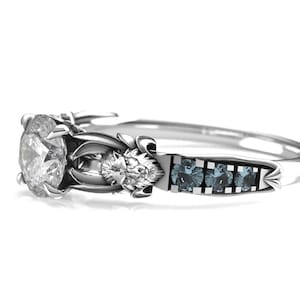Lion Heart Engagement Ring Featuring Moissanite and Aquamarine Lion Ring in Silver or White Gold image 6
