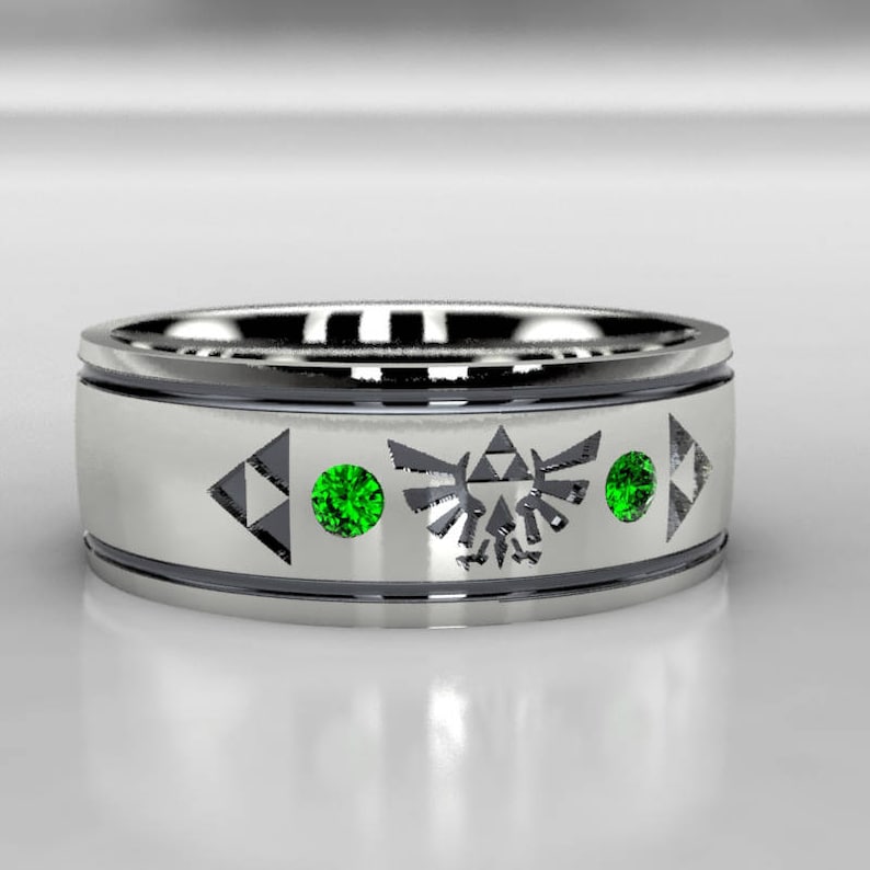 Legend of Zelda Emerald Ring, Wide Unisex Wedding Band image 1