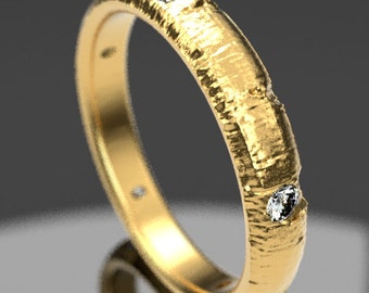 Aspen Tree Bark 5 Diamond Eternity Wedding Band in Gold -  3mm Twig Wedding Ring