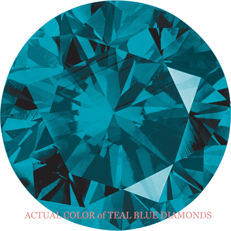 May include: A teal blue diamond, showing the actual color of this type of gemstone.