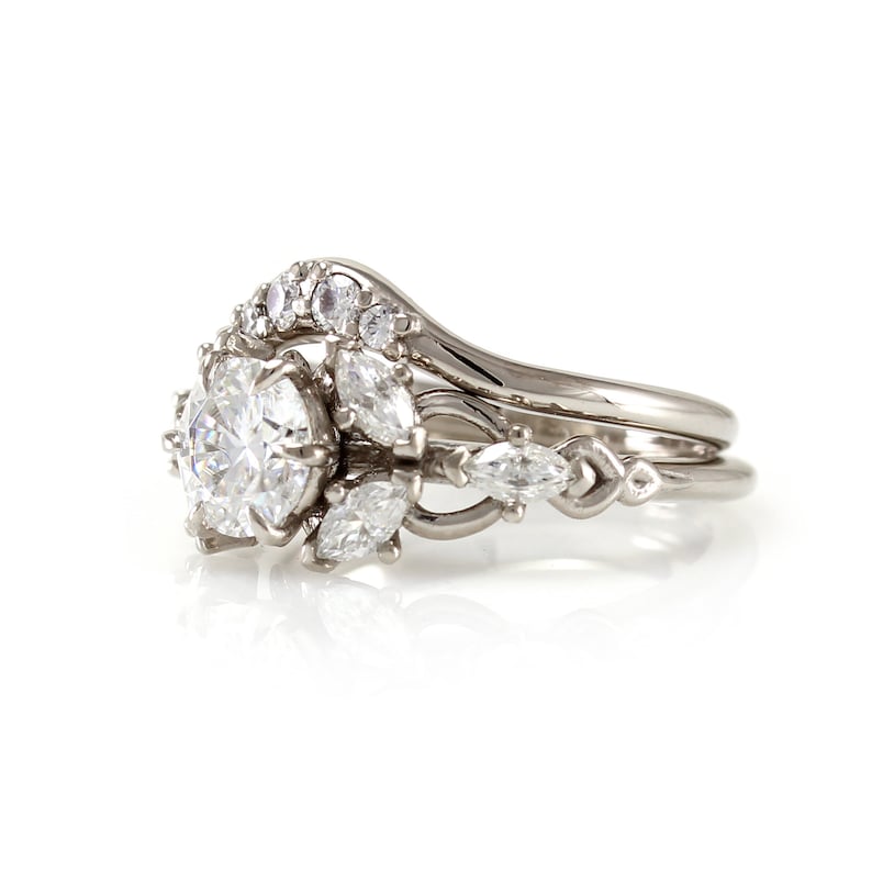 Elvish Wedding Ring Set With 6 0 Mm Moissanite Elven Fantasy Etsy