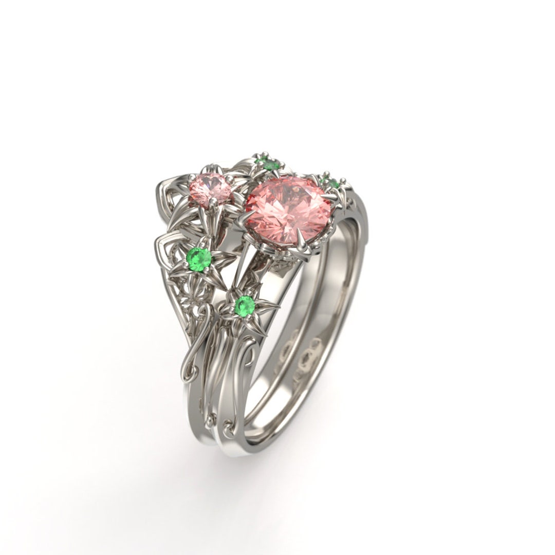 White Gold Champagne Sapphire Engagement Ring Set – Final Fantasy ...