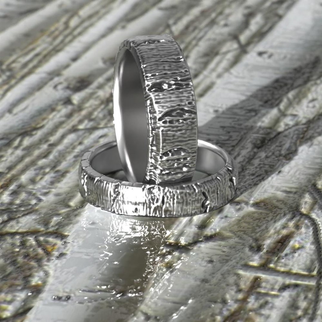 Silver Aspen Tree Bark Ring Set - Nature Rings - Matching Aspen Wedding ...