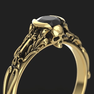 Black Diamond Skull Engagement Ring - Half Bezel Ring - Alternative Gothic Engagement Ring