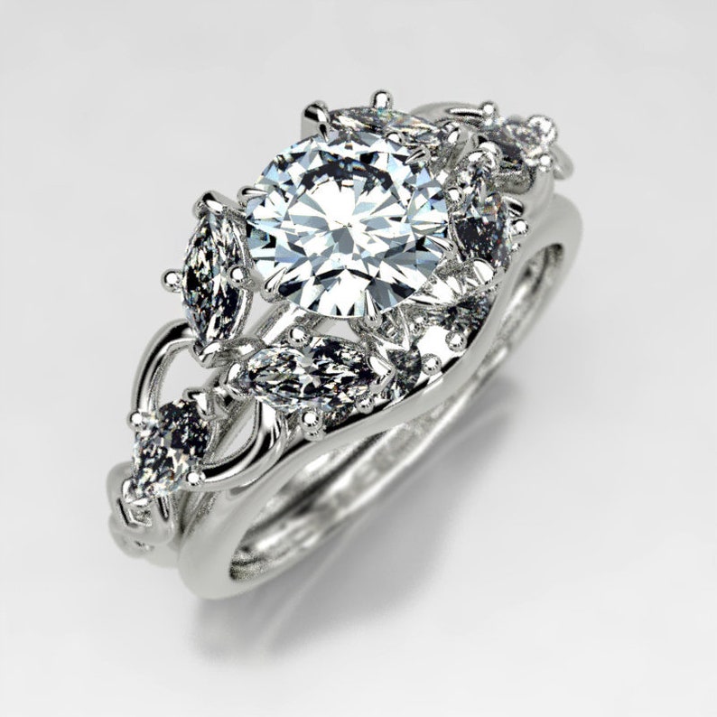 Elvish Wedding Ring Set Elven Fantasy Engagement Ring for | Etsy