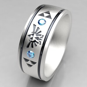 Mens Legend of Zelda Wedding Band with Blue Diamond Hyrule Geeky Ring image 2