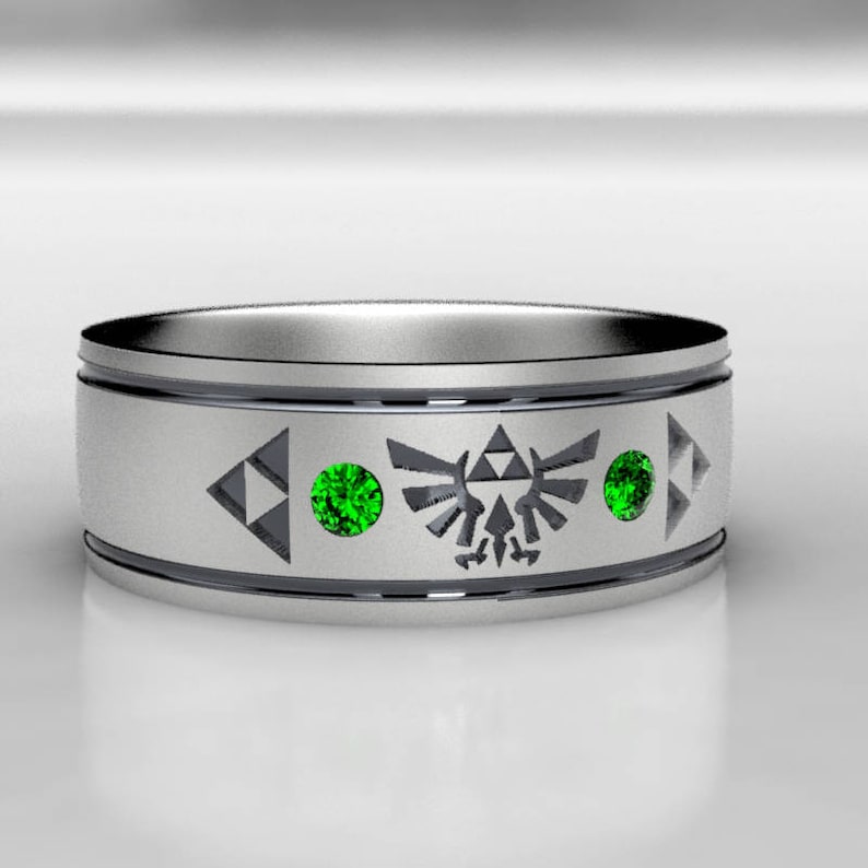 Legend of Zelda Emerald Ring, Wide Unisex Wedding Band image 2