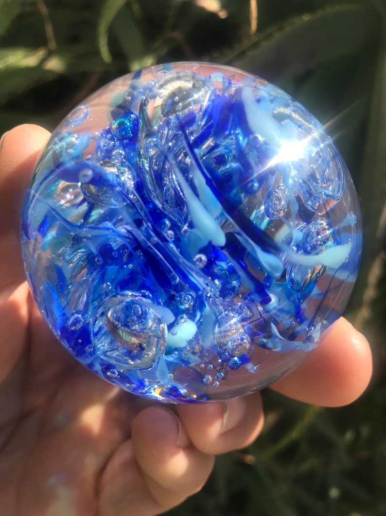 Large Glass Marble 2 5/8 Inch Blue Hand Blown With Etsy
