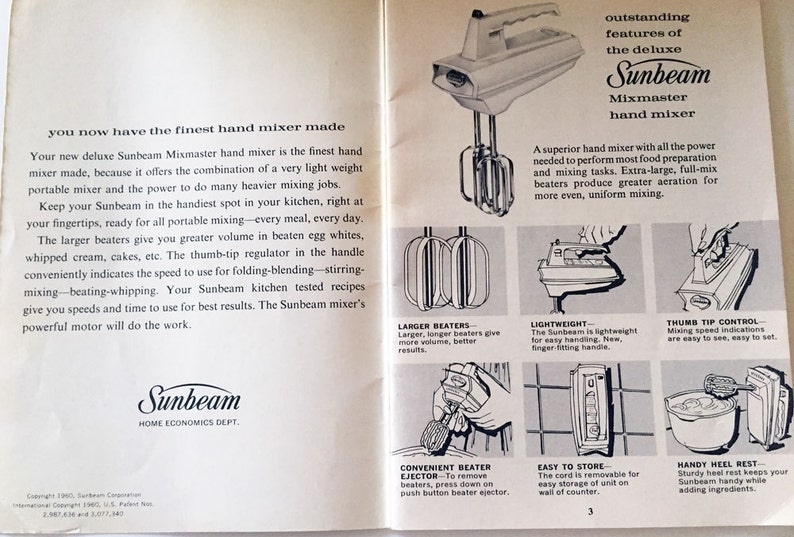 1960 Sunbeam Mixmaster Hand Mixer Booklet image 2