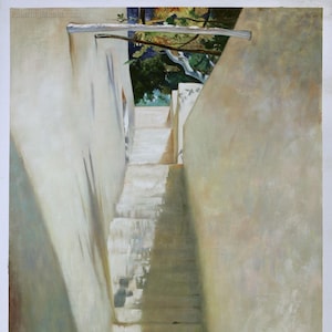 Staircase in Capri - John Singer Sargent hand-painted oil painting reproduction, Summer stairs sun shadows, island sunlit stairway landscape