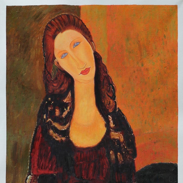 Portrait von Jeanne Hebuterne - Amedeo Modigliani handgemalte Ölgemälde Reproduktion, wunderbar elegantes und ergreifendes Porträtkunstwerk