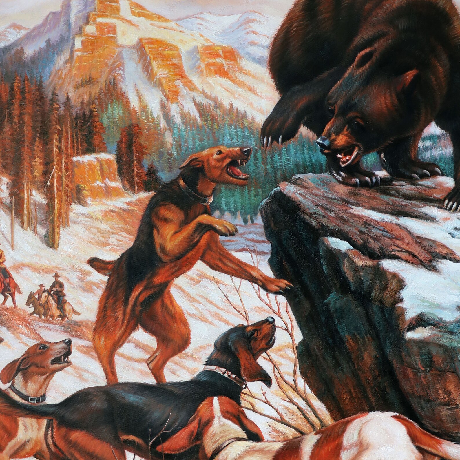 Hounds Dogs Bear Scene Philip Goodwin Handpainted Oil Etsy