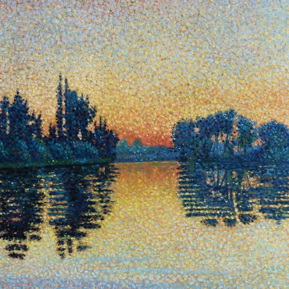 夕焼け、エルブレー、作品206 - ポール・シニャック手描き油絵