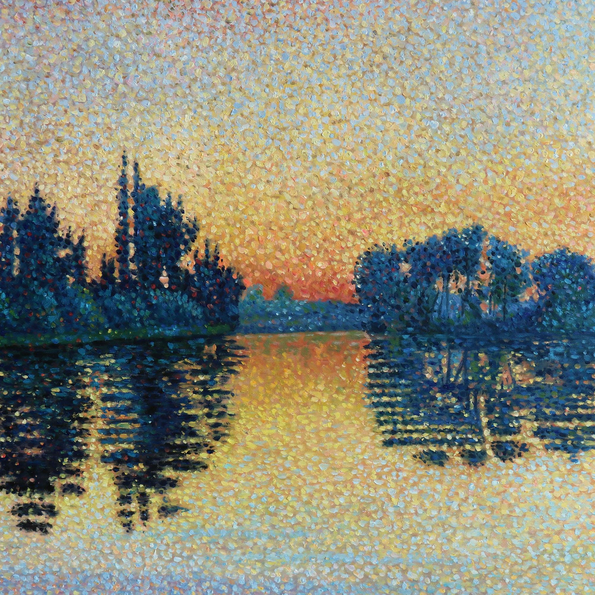 夕焼け、エルブレー、作品206 - ポール・シニャック手描き油絵複製