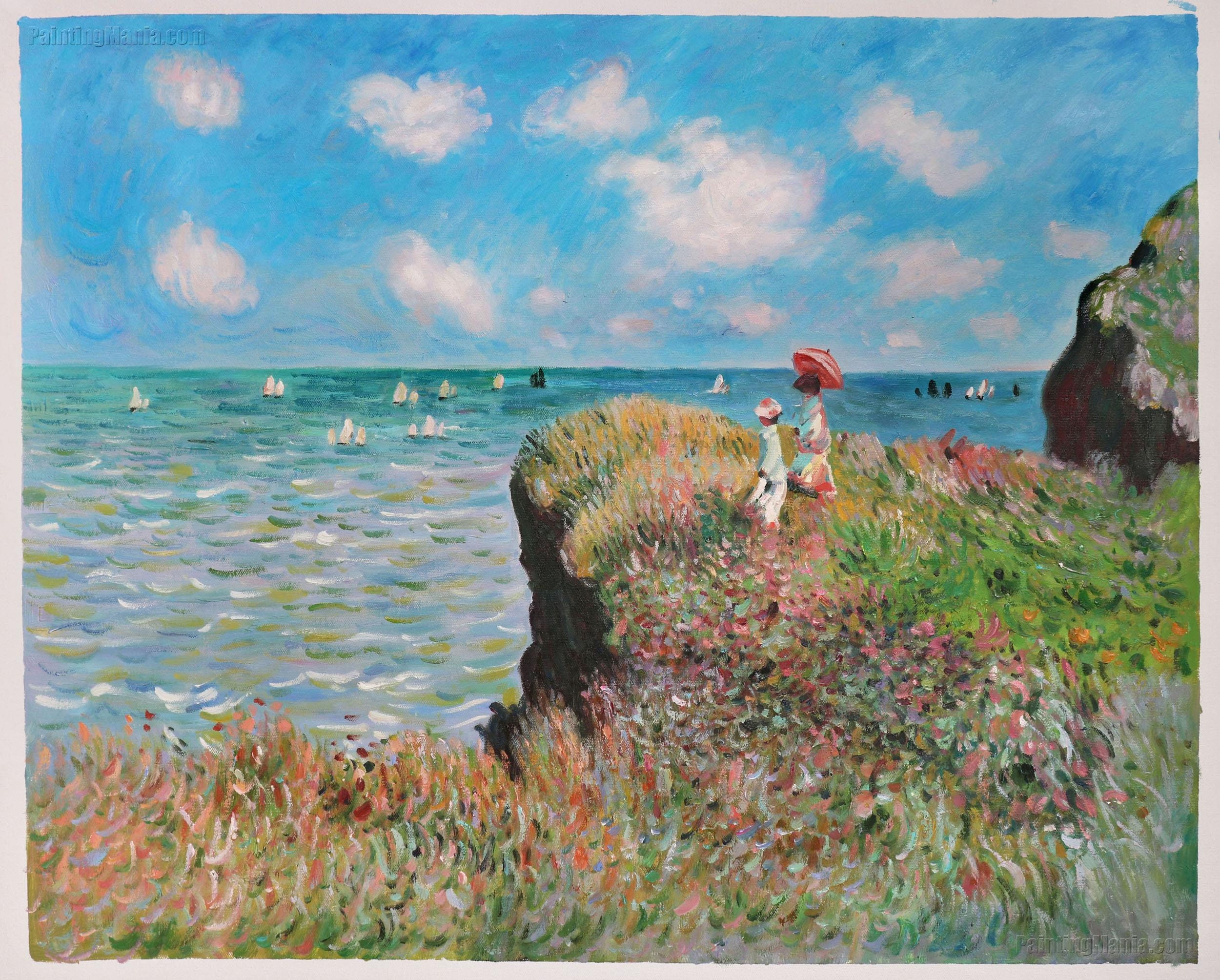 La Pastiche Hand Painted Oil on Canvas Cliff Walk At Pourville by Claude Monet Framed 29 x 25 Multi-Color La Pastiche Hand Painted Oil on Canvas Cliff Walk At Pourville by Claude Monet Framed 29 x 25 Multi-Color