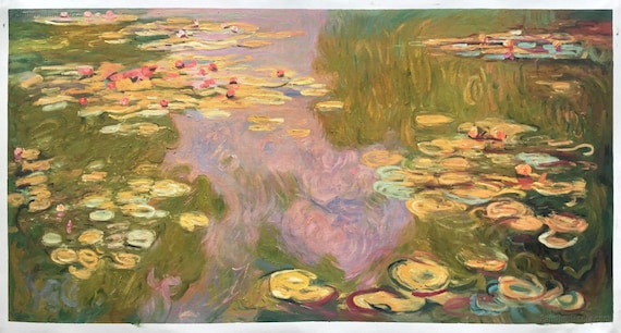 睡蓮の池 1919年 - クロード・モネの手描き油絵複製、紫色に包まれた