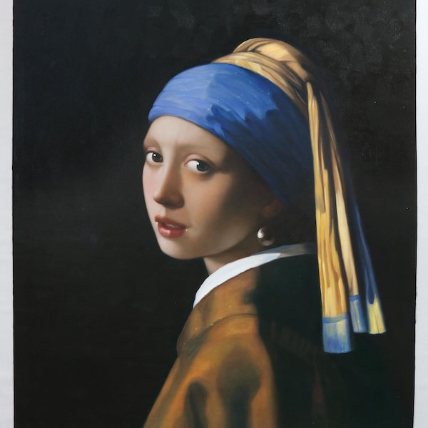 Girl with a Pearl Earring - Johannes Vermeer hand-painted oil painting reproduction,woman with headscarf, European girl wearing exotic dress