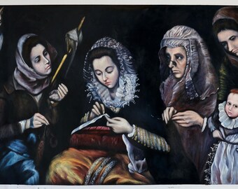 The Family of El Greco - Jorge Manuel Theotocópuli hand-painted oil painting reproduction, young mother knitting, living room large wall art