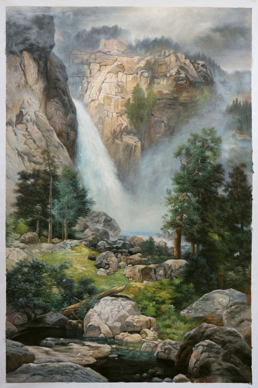 絵画 Mountain waterfall Mountain waterfall by the lake Painting by Olha Darchuk