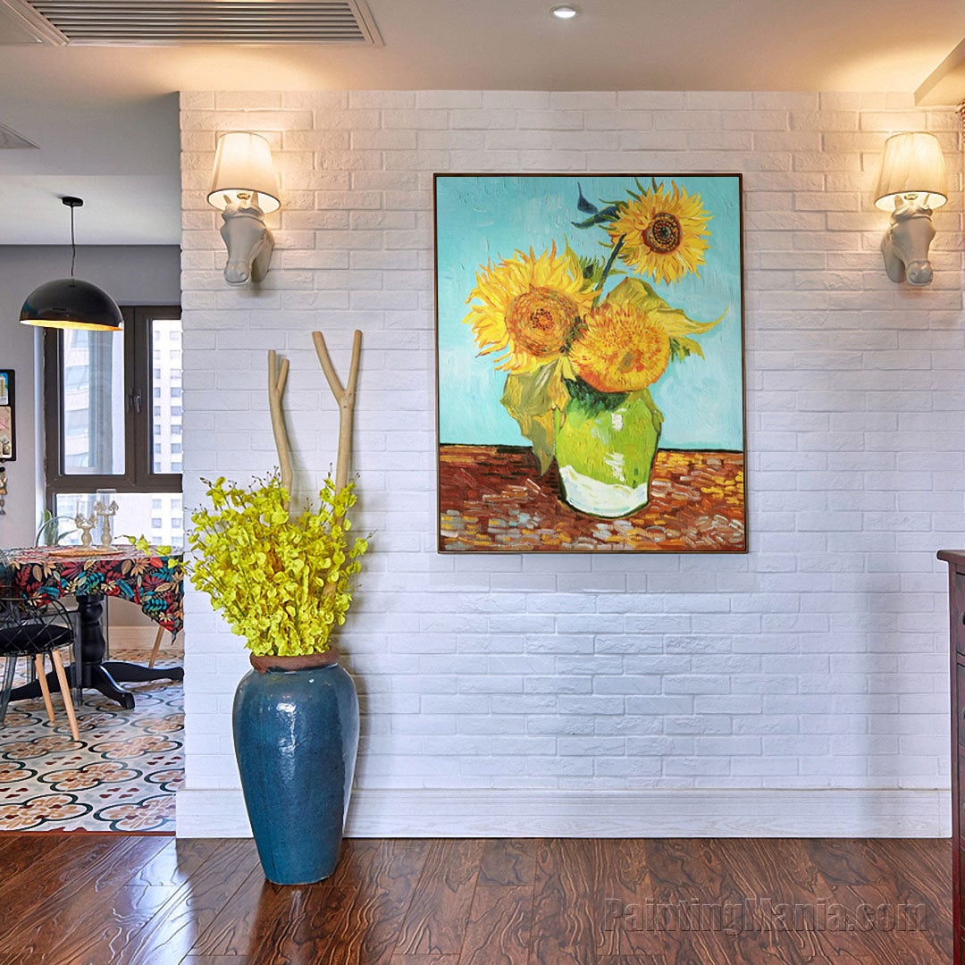 Three Sunflowers in a Vase - Vincent Van Gogh Hand-painted Oil Painting ...