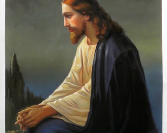 Portrait of Jesus Christ - hand-painted oil painting reproduction, Religion Art, meditation of seated Christ in Landscape, Jesus of Galilee