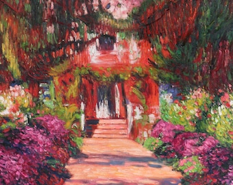 ジヴェルニーのモネの庭の小道 - クロード・モネの手描きの油絵の複製