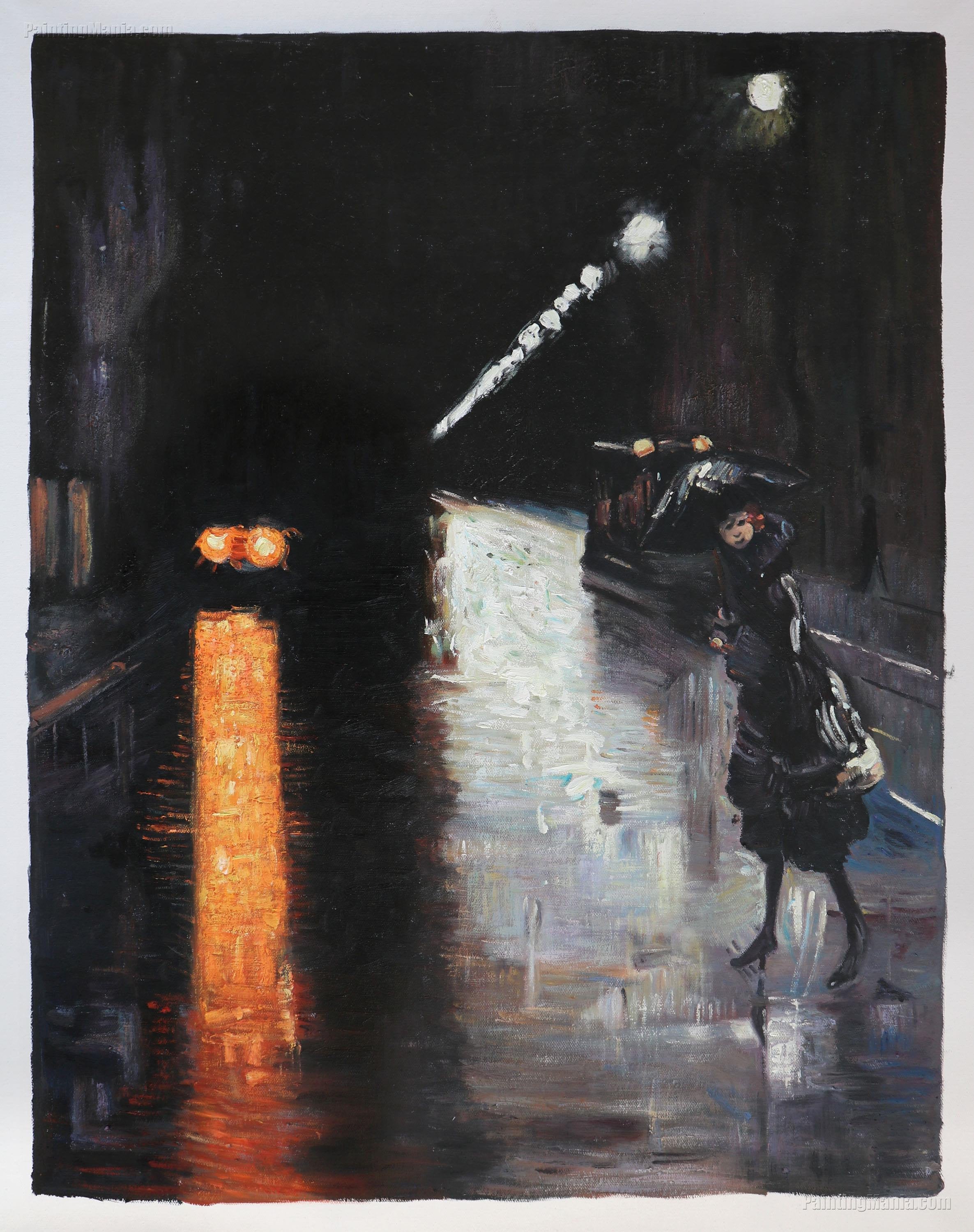 夜の街の風景、ベルリン - レッサー・ウリーによる手描きの油絵複製