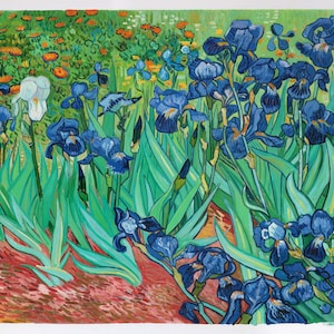 Irises (Getty) - Vincent van Gogh hand-painted oil painting reproduction, vivid color blue flower garden scene, living room wall art decor