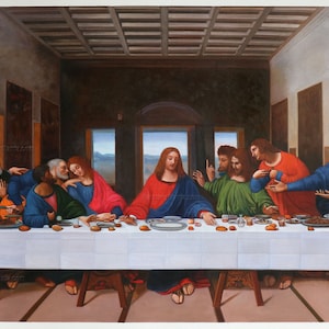 The Last Supper Leonardo da Vinci hand-painted oil painting reproduction, Jesus with His Disciples, living room large wall art decoration image 1
