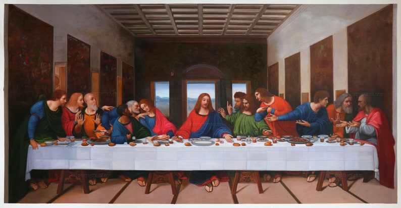 The Last Supper Leonardo da Vinci hand-painted oil painting reproduction, Jesus with His Disciples, living room large wall art decoration image 1