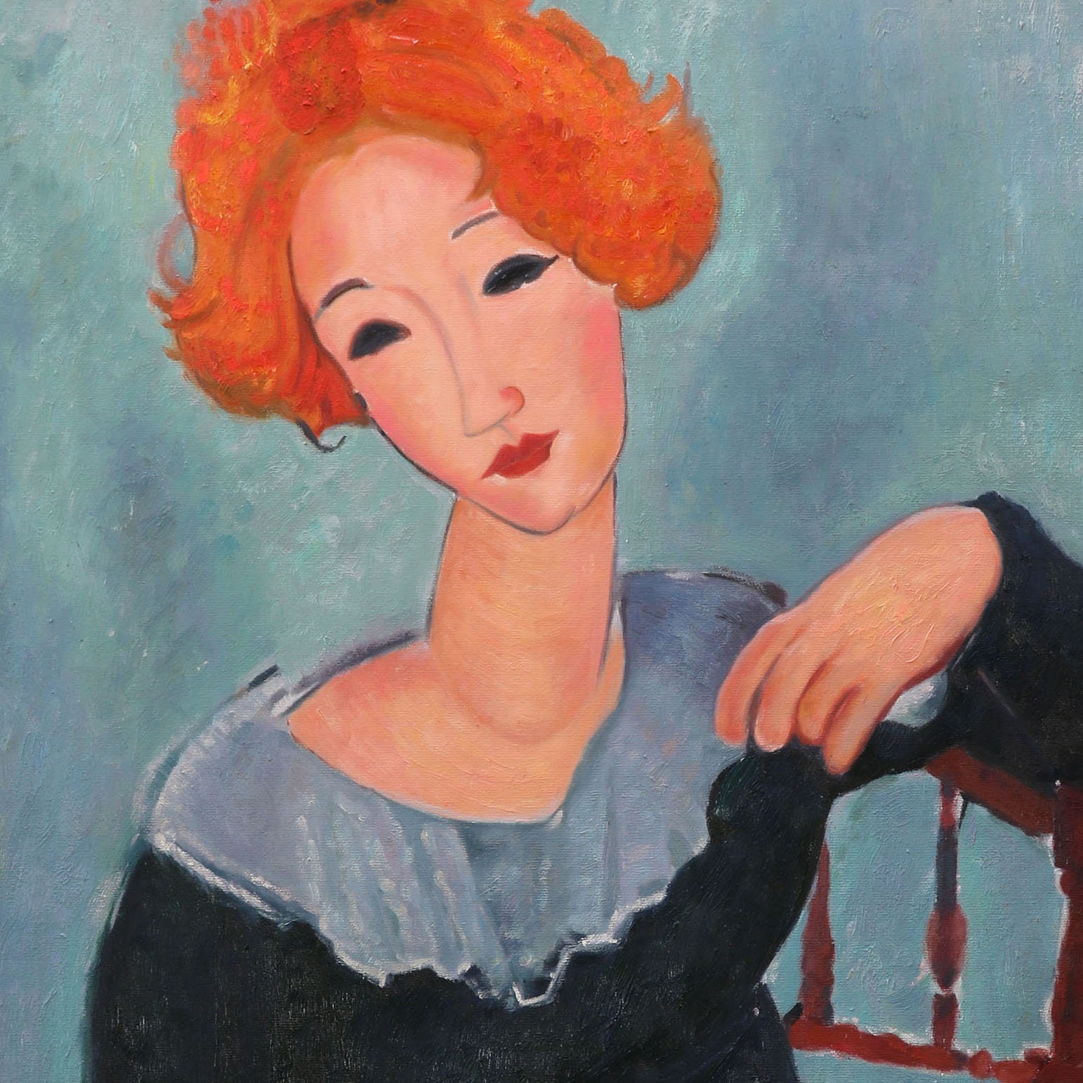 赤毛の女性 - アメデオ・モディリアーニの手描き油絵複製、椅子 赤毛の女性 - アメデオ・モディリアーニの手描き油絵複製、椅子