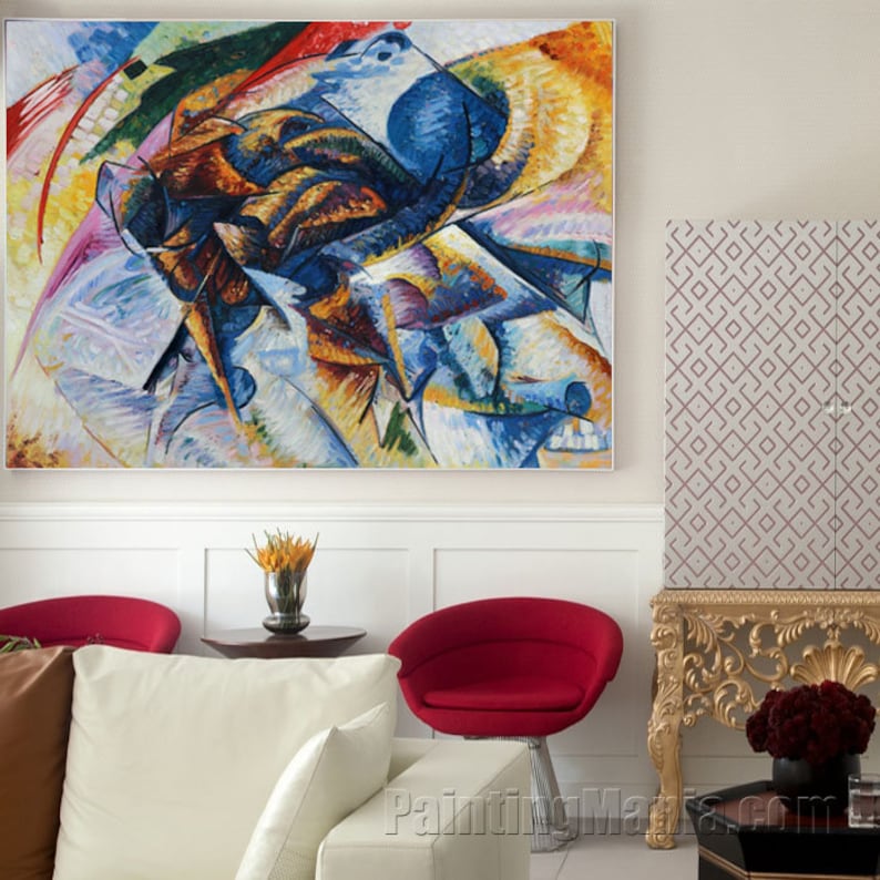 Dynamism of a Cyclist Umberto Boccioni hand-painted oil painting reproduction, Dynamic Sensation of Movement, Modern Wall Decor Art Canvas image 2