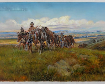 In the Enemy's Country - C.M. Russell hand-painted oil painting reproduction,Native American West Landscape,Office large wall art decoration