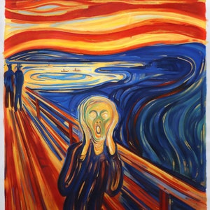 The Scream 1893 Edvard Munch hand-painted oil painting reproduction, Frieze of Life, Blood Red Sky, Kristiania Fjord,tumultuous orange sky image 1