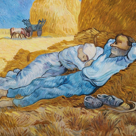 手書き油絵 ゴッホ 昼 仕事の間の休憩 額付 絵画 インテリア 油彩画 手書き油絵 ゴッホ 昼 仕事の間の休憩 額付 絵画 インテリア