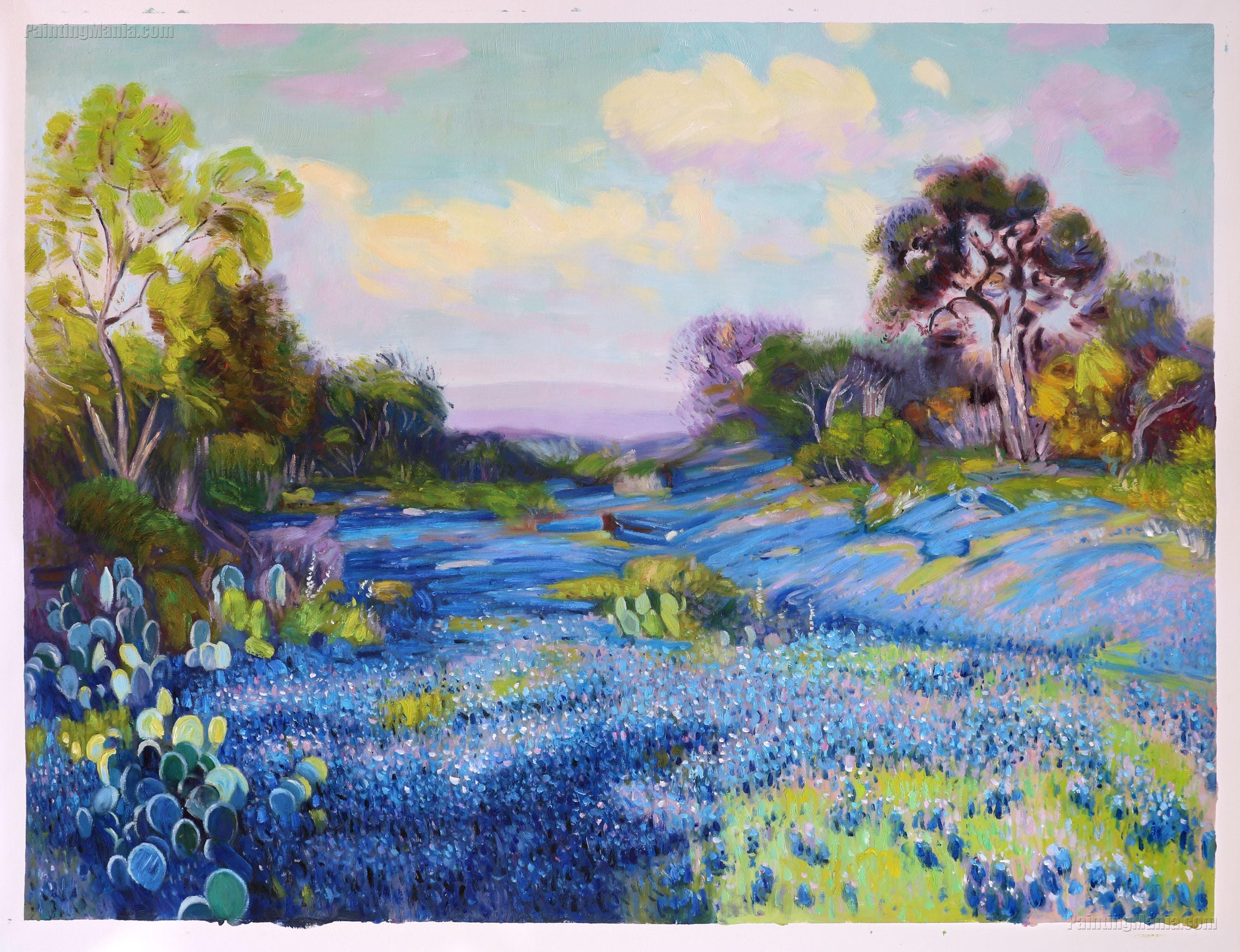 Blue Bonnets at Late Afternoon - Julian Onderdonk Hand-painted Oil