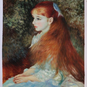 Irene Cahen d'Anvers Pierre-Auguste Renoir hand-painted oil painting, Little Girl with the Blue Ribbon, golden brown and fluffy hair art image 1