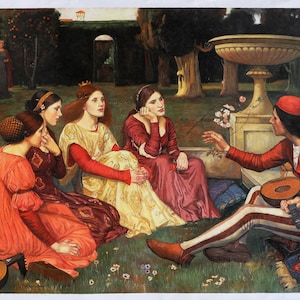 A Tale from the Decameron - John William Waterhouse hand-painted oil painting reproduction, living room large wall art decor, secluded villa