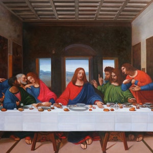 The Last Supper Leonardo da Vinci hand-painted oil painting reproduction, Jesus with His Disciples, living room large wall art decoration image 3