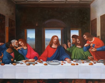 最後の晩餐 - レオナルド ダ ヴィンチの手描き油絵複製、イエスと弟子